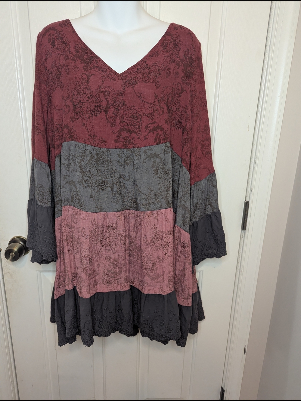 Paisley Vine Tunic Dress/Long Blouse Floral Tiered Ruffle Lace Boho Size 2X